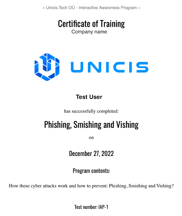 Unicis IAP Cert