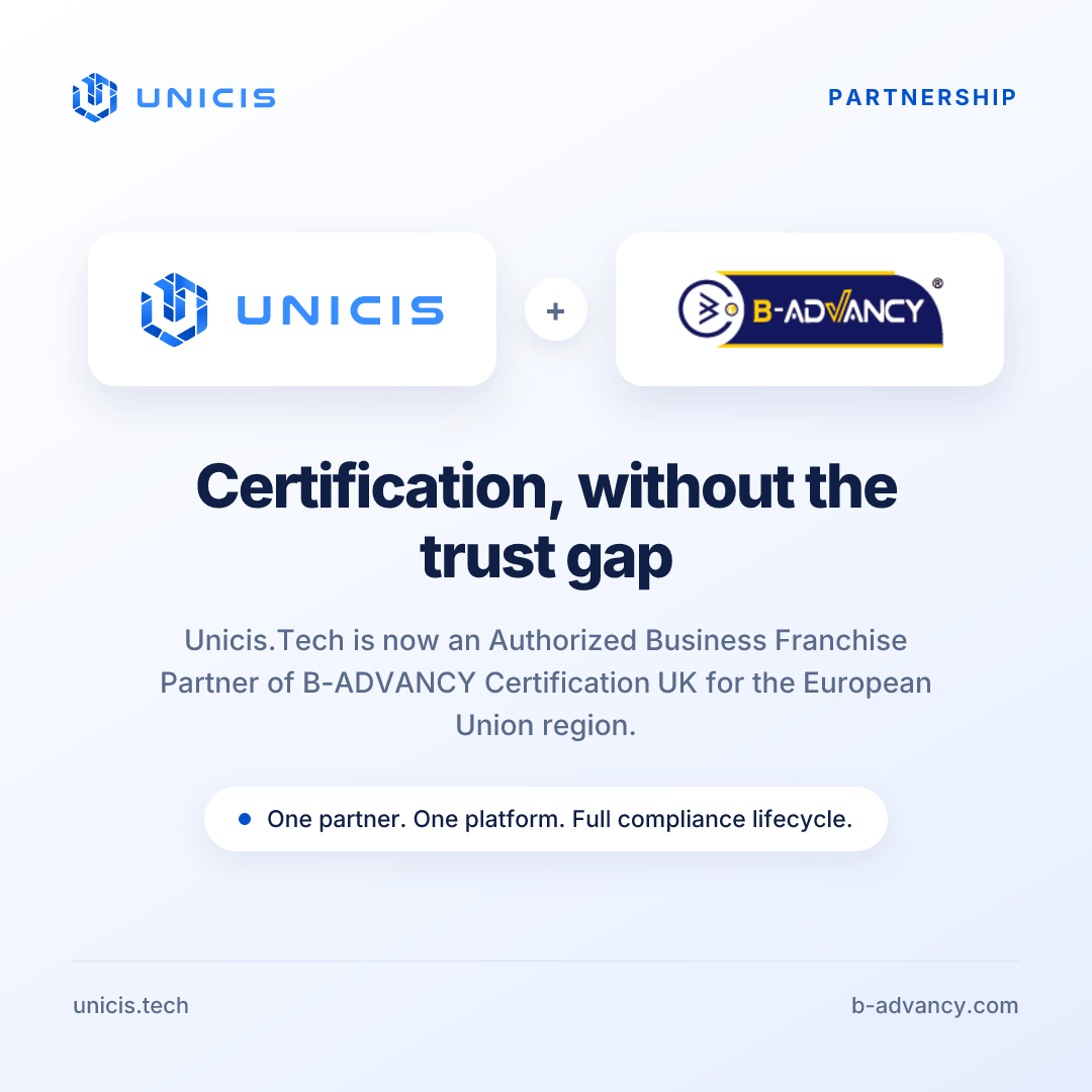 Unicis.Tech is now an Authorized Business Franchise Partner of B-ADVANCY Certification UK for the European Union region