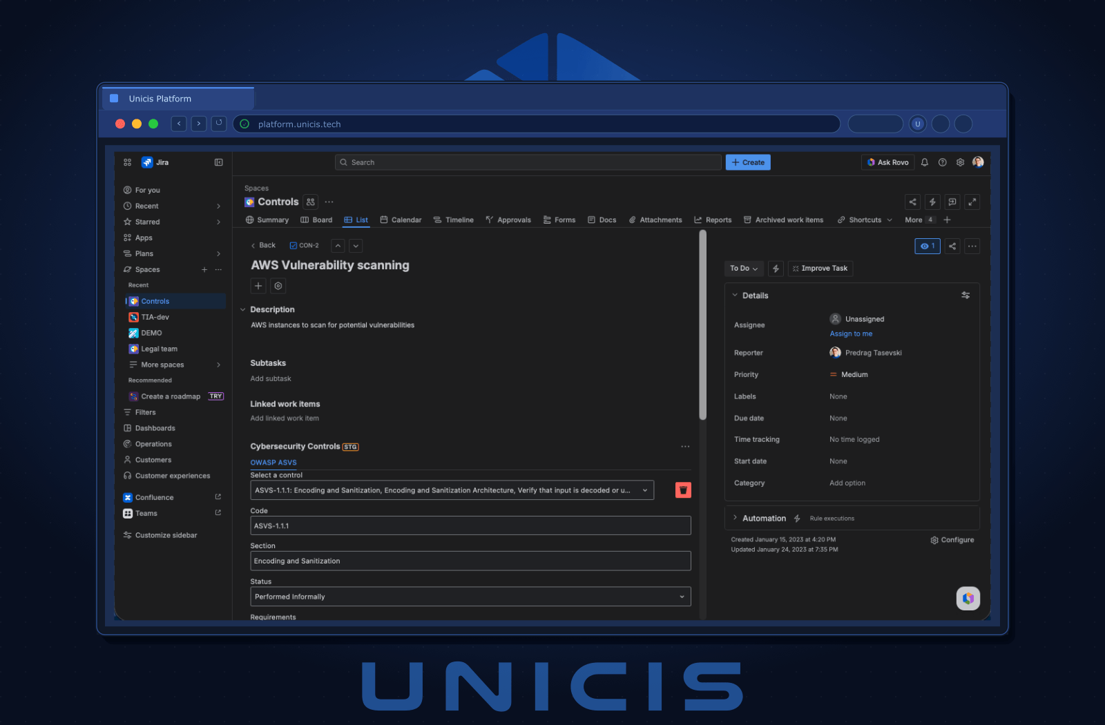 Assign Controls to Jira Issues