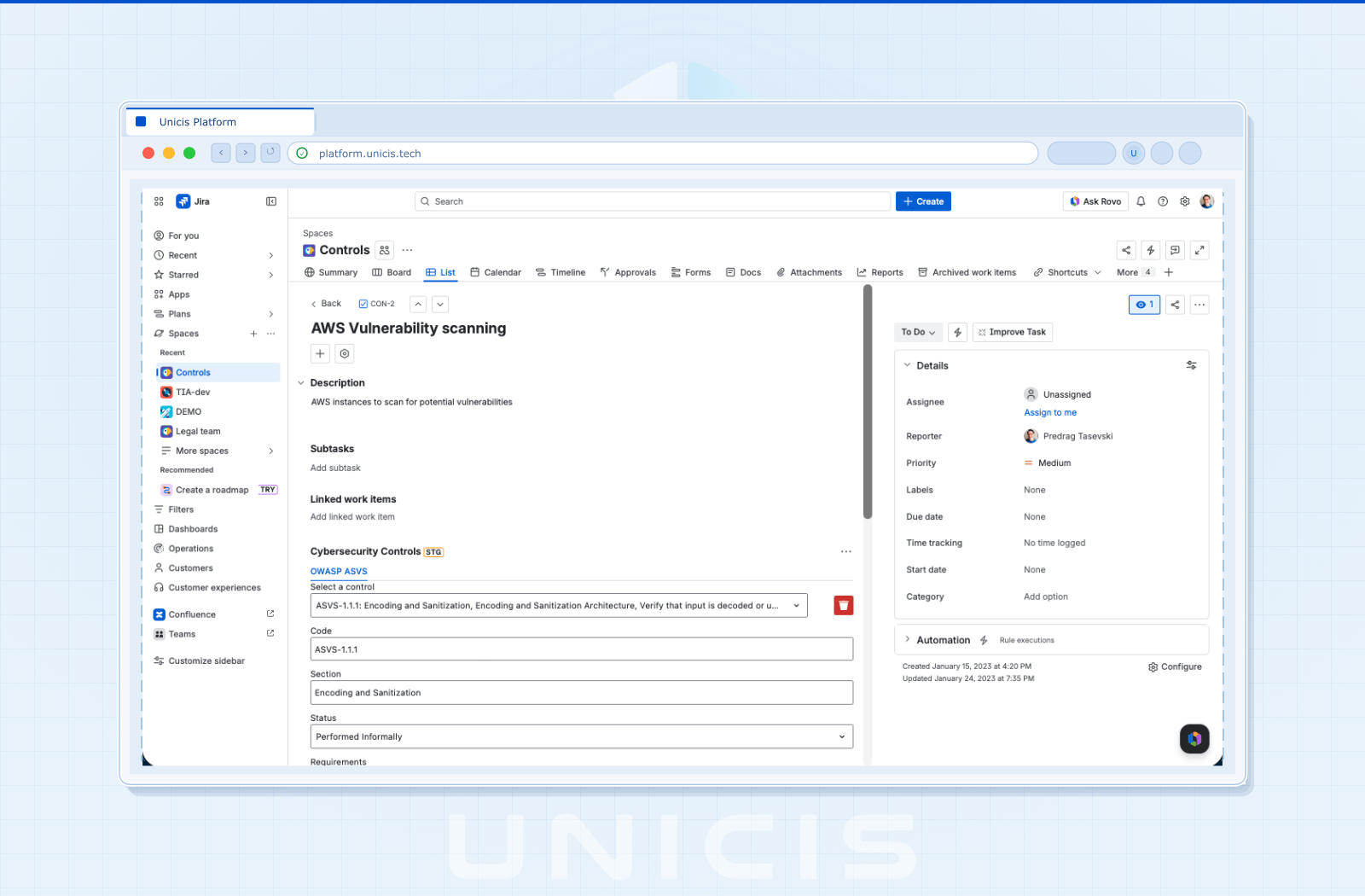 Assign Controls to Jira Issues