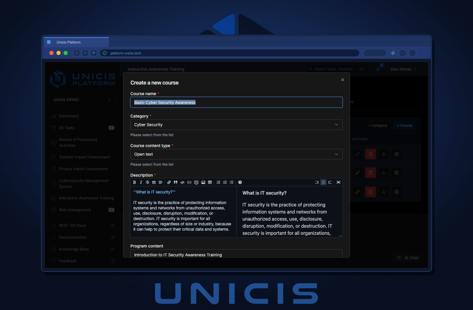 Flexible Course Creation for DPOs and CISOs