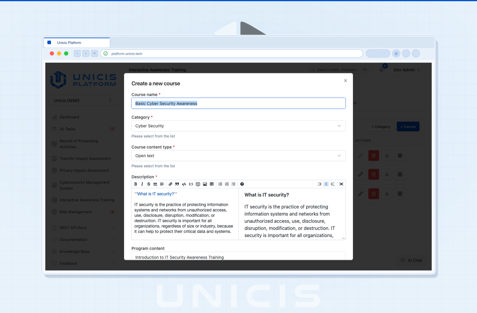 Flexible Course Creation for DPOs and CISOs