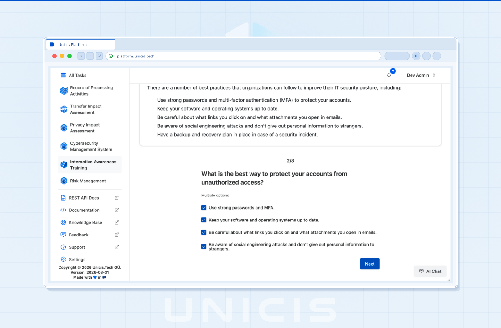 Built-in Quiz Engine with Multiple Question Types